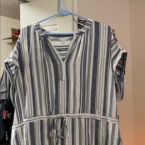 White and blue striped dress